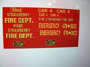 Pine Strawberry Arizona Fire Department Pick Up Truck Decals 1:24 Old Style