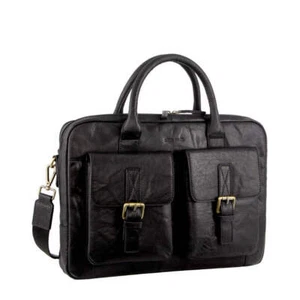 Pierre Cardin Leather Multi-Compartment Business 15" Laptop Bag - Black - Picture 1 of 4