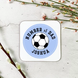 Personalised No#1 Dad Football Wooden Drinks Coaster Mat Birthday Gift Present - Picture 1 of 7