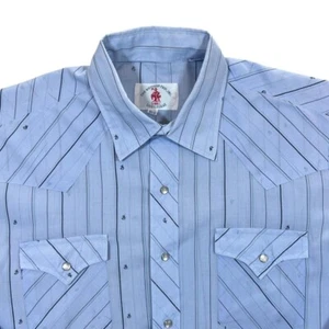 Vintage The Western Fair Lott, Texas Cowboy Western Blue Striped Popper Shirt L - Picture 1 of 5