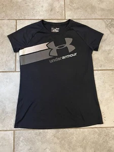 Under Armour Girls Youth Large Loose Fitting Black Logo Shirt - Picture 1 of 6