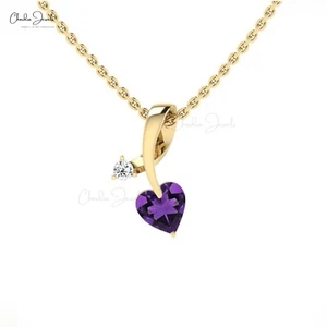 5mm Heart Amethyst Twisted Pendant with Diamond Accent in 14K Fine Gold Jewelry - Picture 1 of 22