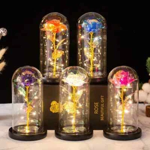 Eternal Forever Rose Flower In Glass Dome LED Light - Picture 1 of 9