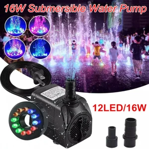 Submersible Water Pump W/ 12 LED 16W Lights For Fountain Pool Garden Pond Tank - Picture 1 of 12