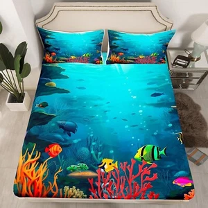Underwater World Bedding Set 3D Sea Turtle Tropical Fish Coral Bed Sheet Set ... - Picture 1 of 5