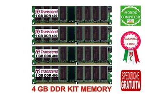 4 GB KIT MEMORIA / RAM DDR (4 X 1 GB) 400 MHZ PC3200 PC FISSO TRANSCEND - Foto 1 di 1