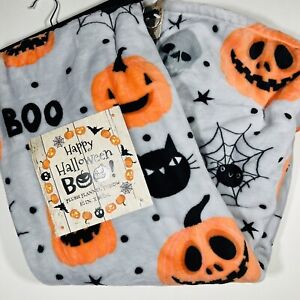 Happy Halloween Throw Blanket 50"x60” Boo Ghosts Pumpkins Black Cats Spider Webs