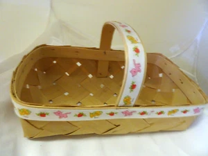 Handled Gathering Basket w. Handle Painted Ribbon Attached. w. Faux Easter Eggs - Picture 1 of 8