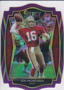 Tarjeta de fútbol americano troquelada Joe Montana rara púrpura prizms $$ SAN FRANCISCO 49ERS COMO NUEVA - Imagen 1 de 2