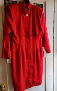Vintage Jennifer Jeffries Women Size 10 Red Long Sleeve Sheath Dress Gold Button - Picture 1 of 8