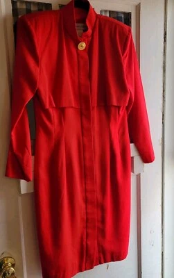 Vestido Vaina Vintage Jennifer Jeffries Mujer Talla 10 Rojo Manga Larga Botón Dorado Foto 1 de 4