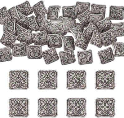 40Pcs 2.2Mm Hole Zinc Alloy Square Shank Buttons 13Mm Length Antique Silver Meta - Image 1 of 4