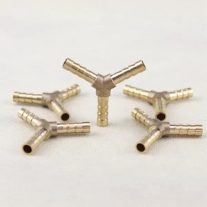 1/4" Y-3 Way Brass Hose Barb Fitting Pipe Tubing Splicer Fuel Water Gas Air 5Pcs - Picture 1 of 4
