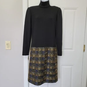 Vintage Bob Mackie Saks Fifth Avenue Mock Neck Beaded Skirt Dress Wool Silk 6 - Picture 1 of 18