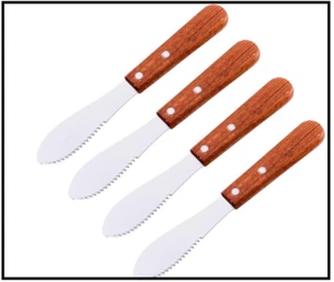 8" Stainless Steel Straight Edge Butter Cheese Cream Sandwich Spreader Knife 4pc - Picture 1 of 4