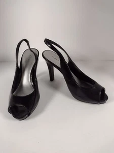 Fioni Open Toe Slingback Black Pumps Size 7 - Picture 1 of 10
