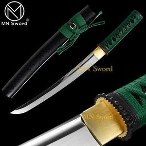 Dark Green Tsukamaki Japanese Tanto T10 Steel Unokubitsukuri Short Sword 21''  - Picture 1 of 16