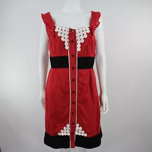 Go Fish Dress Vintage Medium Cotton Pockets Red Black White Button Ruffle - Picture 1 of 8