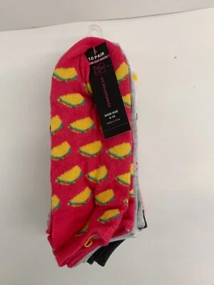 NOVO! Pacote com 10 meias femininas No Boundaries corte baixo tamanho 4-10 Nacho abacate taco - Imagem 1 de 4