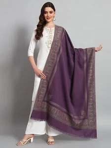 Paisley Wool Jamavar Scarf or Shawl Purple & Silver Jamawar Wrap Pashmina Shawl - Picture 1 of 10