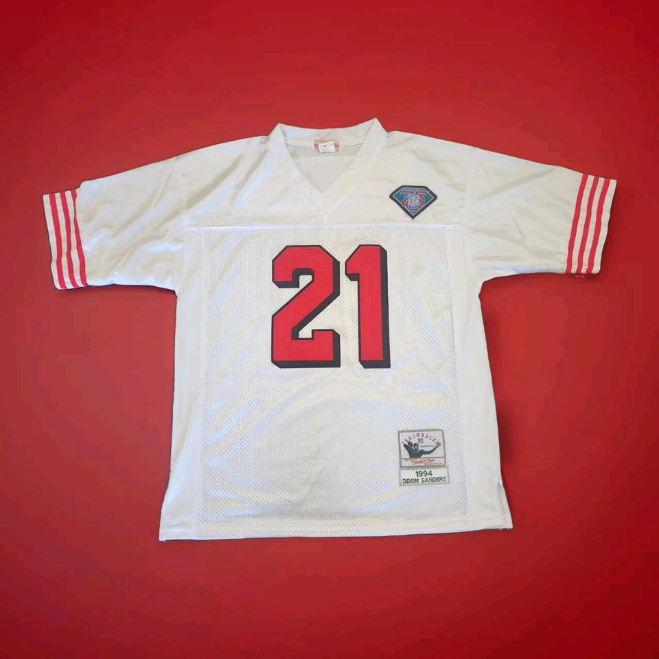 老式Deion Sanders球衣复古白色旧金山49人队-男式大号 — 第 1/4 张图片