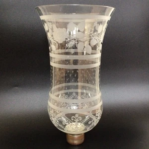 Antique Hurricane Shade 11” Tall - Early 19th C Etched Glass Copper Fitter 1 5/8 - Picture 1 of 14