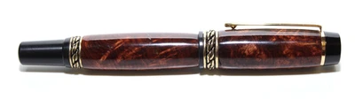 Handmade Olympian 2 Elite Roller Ball Pen - Gold Metal - Honduras Rosewood Burl - Image 1 of 4
