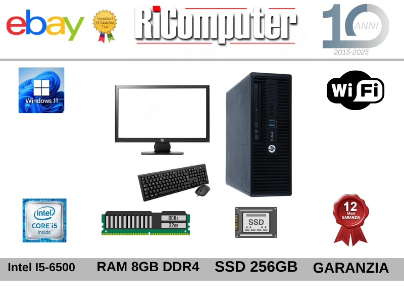 Postazione PC i5-6500 8GB RAM SSD Monitor 22 Mouse Tastiera Win11 Ricondizionato - Immagine 1 di 1