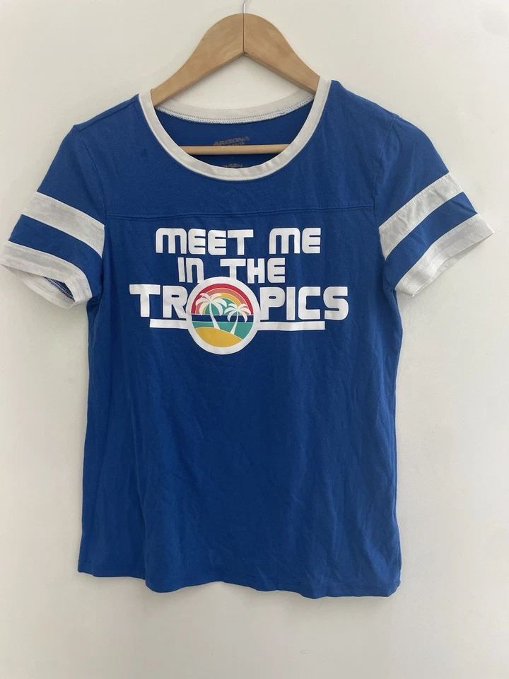 Camiseta para mujer Arizona Jean Co Rainbow Tropics mezcla de algodón transparente con timbre azul S Foto 1 de 4