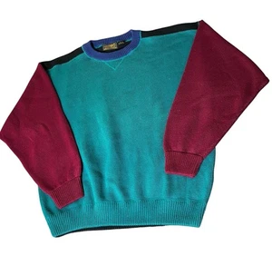 Vintage Eddie Bauer Pullover Herren Gr. XL grün türkis Colorblock Baumwolle Langarm 90er - Bild 1 von 9
