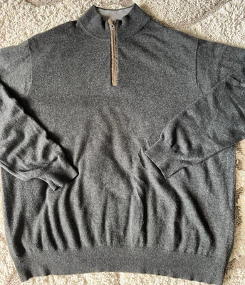 Peter Millar Sweater Mens XXL Grey 100% Cashmere 1/4 Zip Golf Made in England - Image 1 of 4