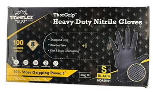 NEU ThorGrip strapazierfähige schwarze industrielle Nitrilhandschuhe 8-mil S Box mit 100 - Bild 1 von 3