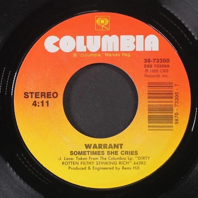 WARRANT: sometimes she cries COLUMBIA 7" Single 45 RPM - Image 1 of 2