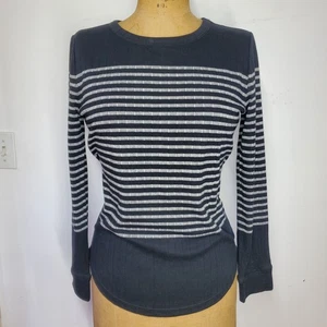 T by Talbots Size M Sweater Crew Neck Black White Stripe Tight Knit Long Sleeve - Picture 1 of 8