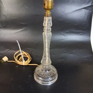 Antique Czech Cut Crystal Criss Cross Clear Table Lamp Candlestick Shape - Picture 1 of 7