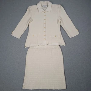 St John Collection By Marie Gray Suit Women 4 Ivory Santana Knit Skirt Jacket - Picture 1 of 15