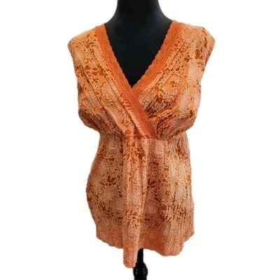 Top Babydoll Floral Arrugado Naranja Y2k con Borde de Encaje Cato 18/20 Verano Boho Foto 1 de 4
