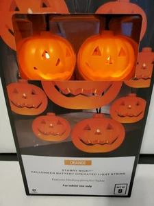 Spooky Moods Jack-O’-Lantern Light String 8 Blinking Pumpkin Lights - Picture 1 of 8