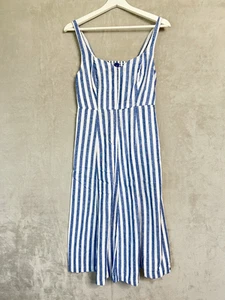 Old Navy Womens M Linen Blend Dress Pockets Blue White Stripe Nautical Bohochic - Picture 1 of 9