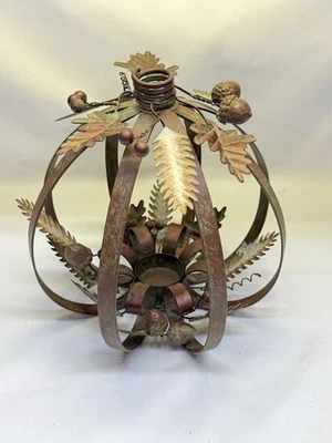 "Candelabro votivo de calabaza de metal rústico de colección bellotas y hojas de otoño 9""" Foto 1 de 4