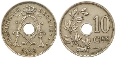 Belgium - 10 Centiemen 1924 - Albert I (Dutch text) - Image 1 of 3