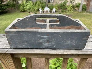 Antique Painted Primitive Handmade Wood Divided Tool or Parts Caddy Carrier Tote - Picture 1 of 8