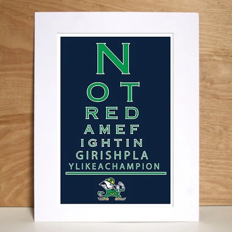 Notre Dame Fighting Irish Art Sports NCAA Eyechart Poster Man Cave Decor 12x16" Cover
