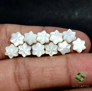 Natural Mother Of Pearl Star Shape Handmade Carving 8x8 mm Lot 10 Pcs Loose Gems - Picture 1 of 5