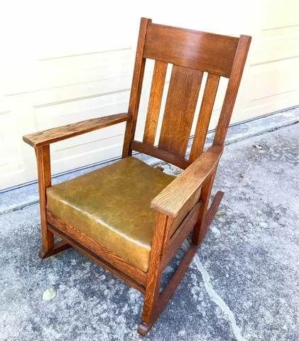 ANTIQUE ARTS & CRAFTS MISSION STICKLEY STYLE OAK ROCKER ROCKING CHAIR Cover