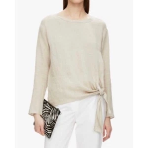 NEW THEORY $235 Serah Fine Linen Tie-Front Top in Natural Size L - Picture 1 of 1