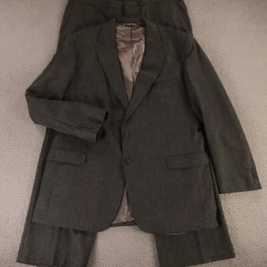 VTG Tweed Suit XL XLT Gray Herringbone Pinstripe 100% Wool 46L 40x28 - Picture 1 of 21