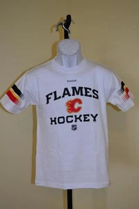 NEW MENDED- NHL CALGARY FLAMES youth MEDIUM M (10/12) white REEBOK shirt 73FS - Picture 1 of 1