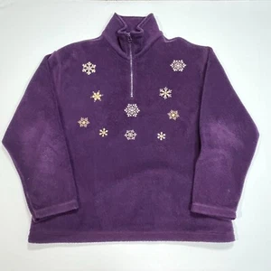 Sudadera de lana púrpura copo de nieve 1/4 cremallera para mujer LG bordada copos de nieve - Imagen 1 de 11
