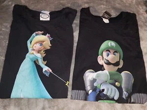 Lot 2 Super Mario T-Shirts Luigi Cart Rosalina Black Cotton Short Sleeve Medium - Picture 1 of 10